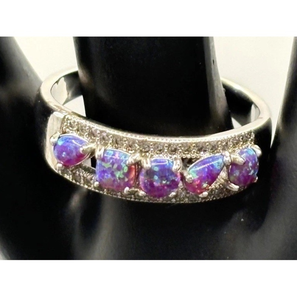 Bomb Party Silver Tone Purple Fire Faux Opal Ring Size 11